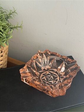 Vintage Pressed Pink Depression Glass Ashtray or Trinket Dish Square